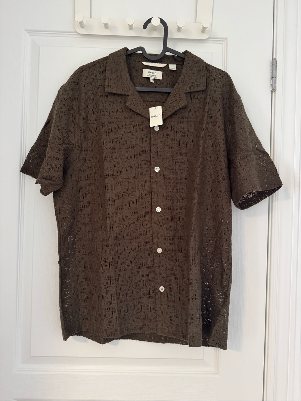 RW&CO. Men's Brown Eyelet Short-Sleeve Button Down Shirt